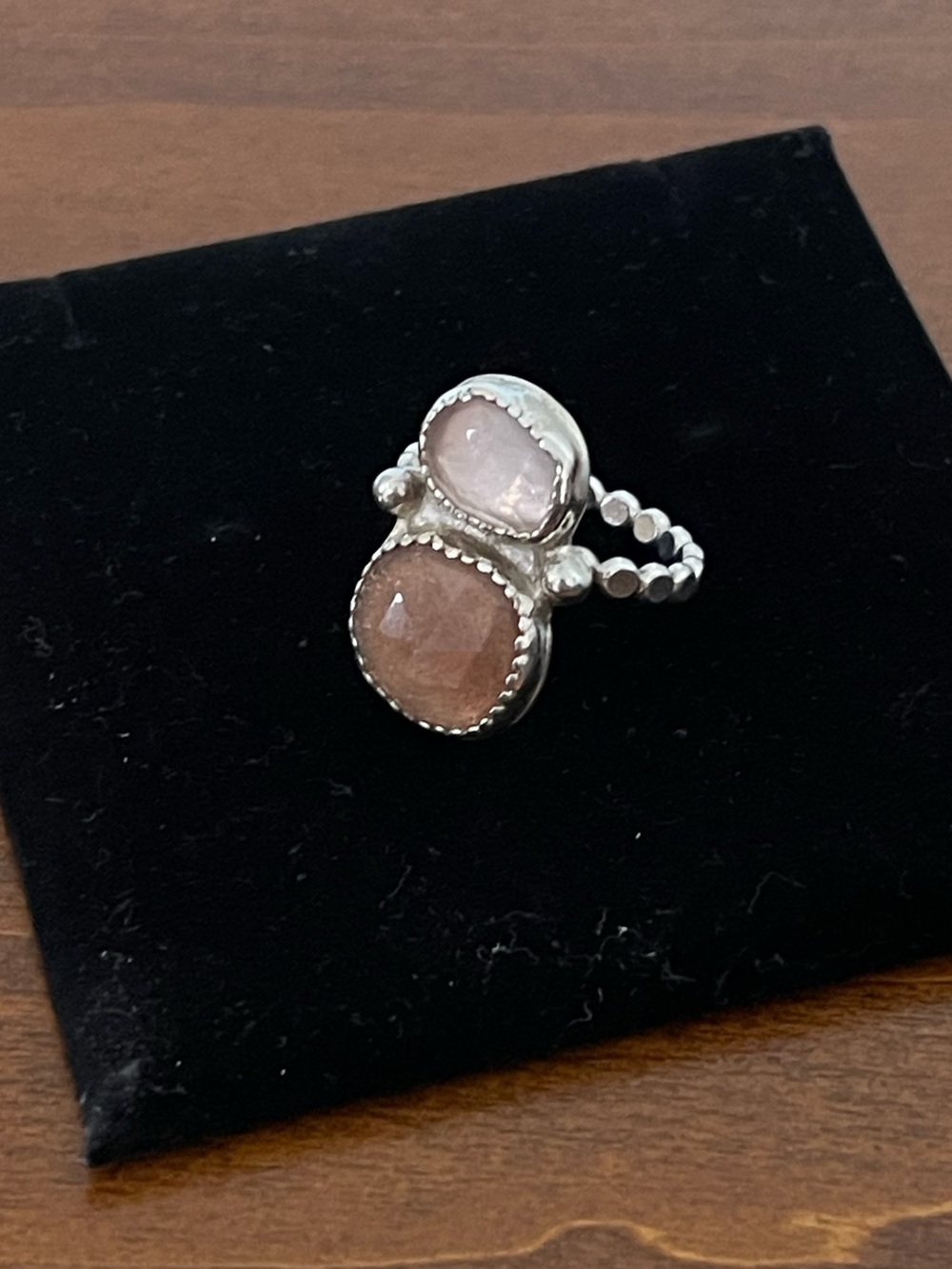 Sterling Silver strawberry quartz and sunstone ring - Picture 2 of 6